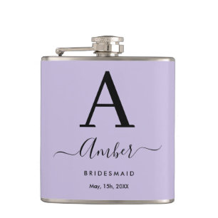 Petaca Lilac Monograma Personalizado Bridesmaid Hip Flask