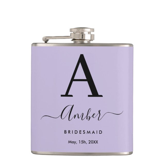 Petaca Lilac Monograma Personalizado Bridesmaid Hip Flask (Anverso)