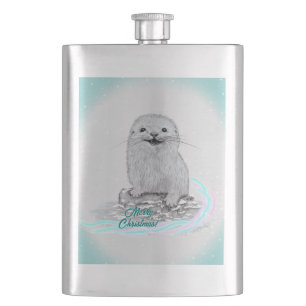 Petaca Linda cría de nutria de mar blanca, Feliz Navidad
