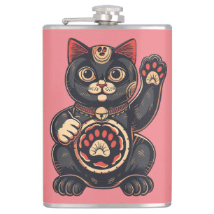 Petaca lindo Maneki Neko gato impreso en japonés