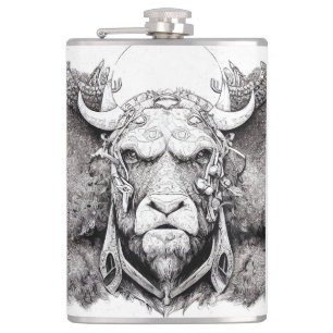 Petaca Línea de Ilustracion natural salvaje Bison Buffalo