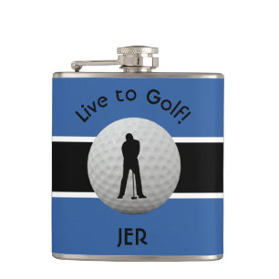 Petaca Live to Golf Quote Monogrammed Initials Blue Black