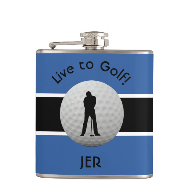 Petaca Live to Golf Quote Monogrammed Initials Blue Black (Anverso)