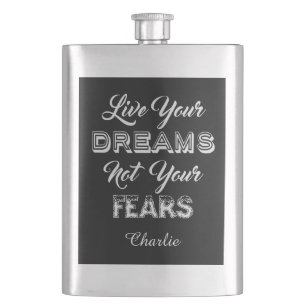 Petaca Live Your Dreams nombre personalizado y máscara de