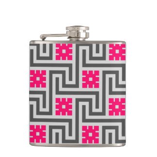 Petaca Llave griega decorativa, rosa gris/gris y fucsia