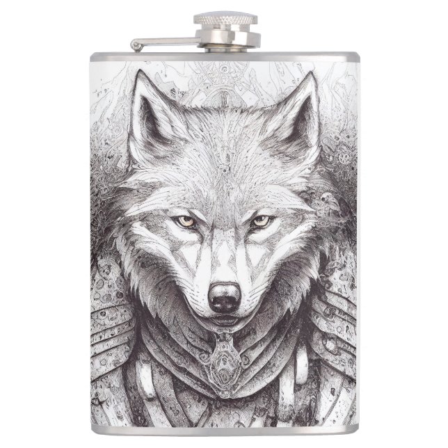 Petaca Lobo Animal Salvaje Naturaleza Línea de Ilustracio (Anverso)