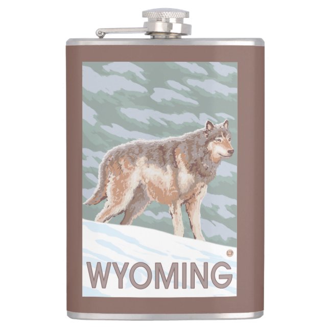 Petaca Lobo gris StandingWyoming (Anverso)