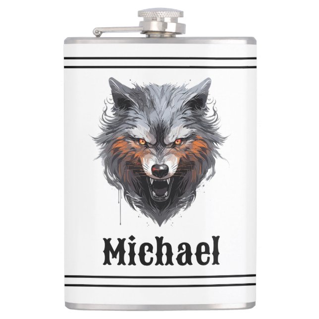 Petaca Lobo Gruñón Personalizado (Anverso)