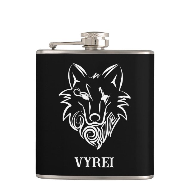 Petaca Lobo tribal blanco y negro (Anverso)