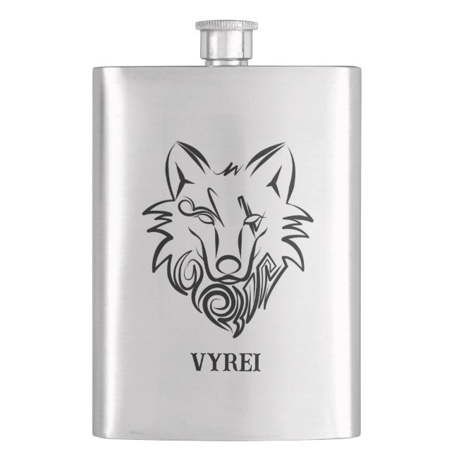 Petaca Lobo tribal blanco y negro (Anverso)