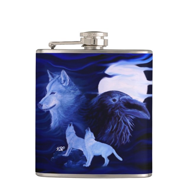 Petaca Lobos y Raven con luna llena (Anverso)