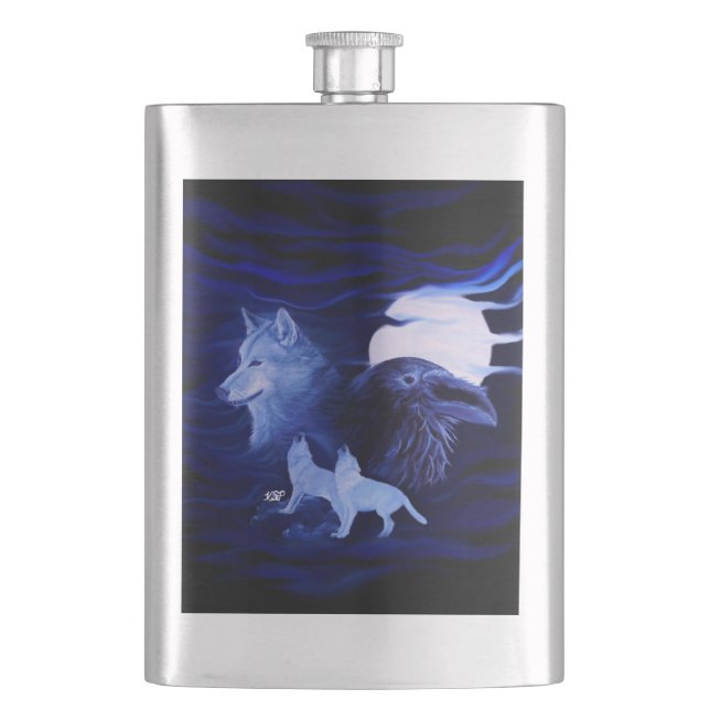 Petaca Lobos y Raven con luna llena (Anverso)