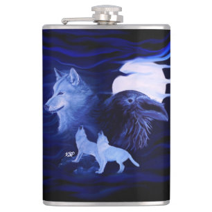 Petaca Lobos y Raven con luna llena