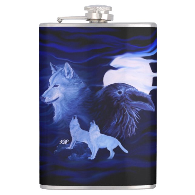 Petaca Lobos y Raven con luna llena (Anverso)