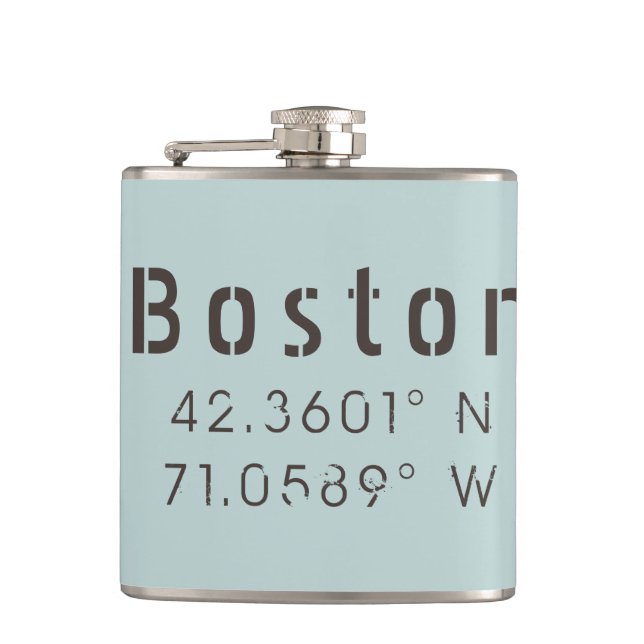 Petaca Longitud de latitud de Boston (Anverso)