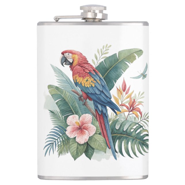 Petaca Loro Con Flores (Anverso)
