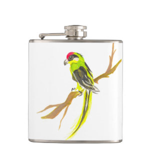 Petaca Loro en una rama. Pintura acuarela. Arte de China