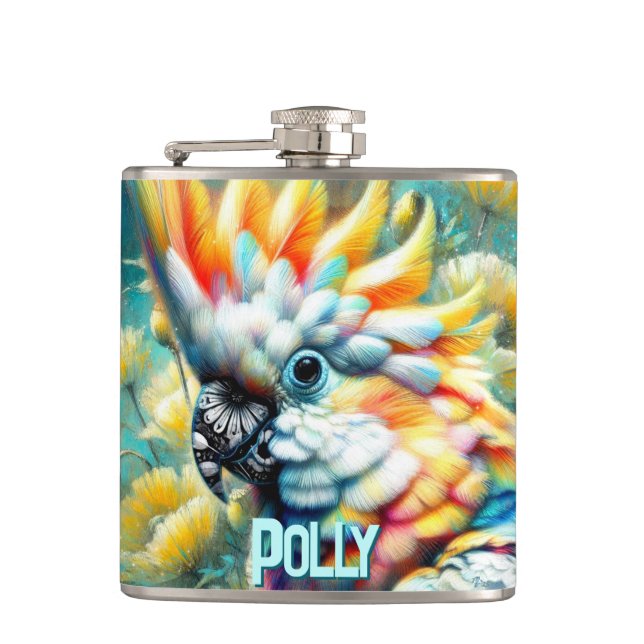 Petaca Loros Cacatúa Amapolas Amarillas Personalizadas (Anverso)