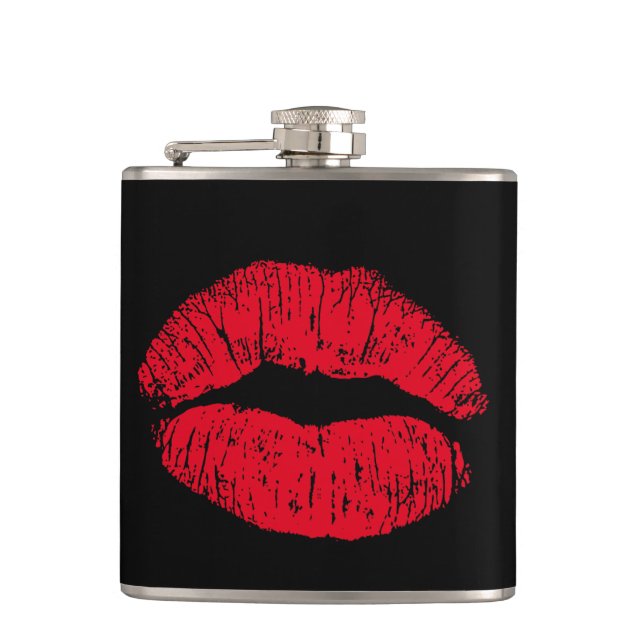 Petaca Los labios de besos rojos en negro (Anverso)