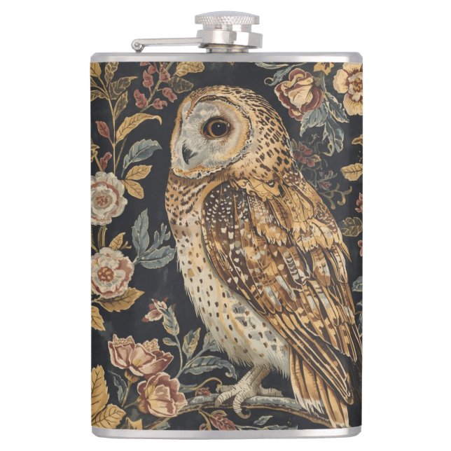 Petaca Lovely Owl in the Flowers Garden ,Gold Checkered  (Anverso)