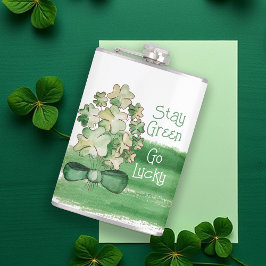 Petaca Lucky Shamrock Clover Watercolor