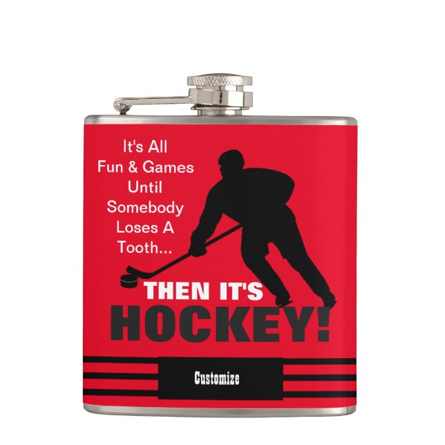 Petaca Luego es la máscara de vinilo de hockey sobre césp (Anverso)