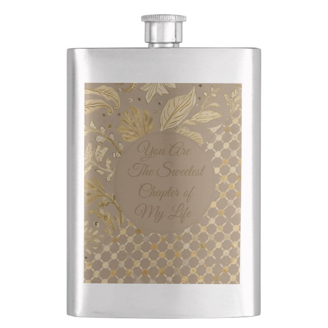 Petaca Lujo, Día de San Valentín, Flores Doradas, Patrón  (Anverso)