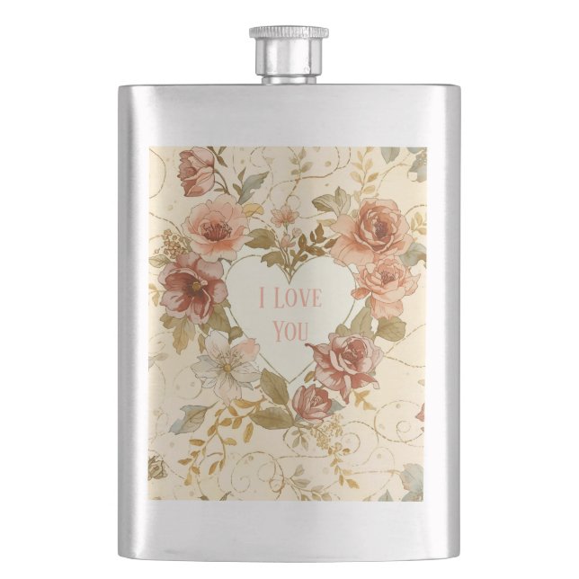 Petaca Lujo, Día de San Valentín, Te Amo, Rosas, Corazón  (Anverso)