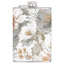 Lujo, Elegante, Patrón de Flores Gris Dorado