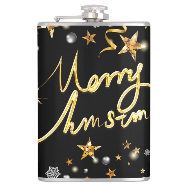 Petaca Lujo Oro y Estrellas Negras Fashion Xmas Metálico (Anverso)