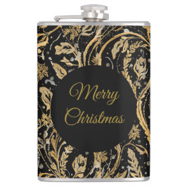 Petaca Luxury Black Gold Flowers Pattern, Merry Christmas