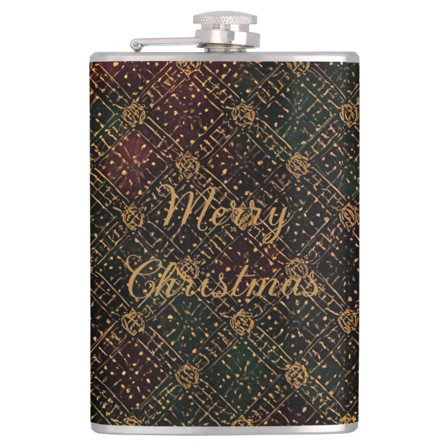 Petaca Luxury, Christmas Pattern, Gold Merry Christmas  (Anverso)
