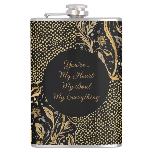 Petaca Luxury, Valentine's Day,Black Gold Florals ,Pixel  (Anverso)