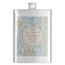 Petaca Luxury, Valentine's Day,Gold Soft Blue Flowers Art