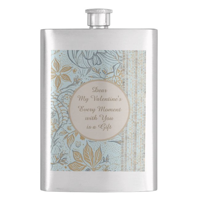 Petaca Luxury, Valentine's Day,Gold Soft Blue Flowers Art (Anverso)