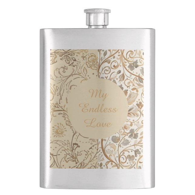 Petaca Luxury,Valentine's Day,Lovely Gold Flowers Pattern (Anverso)