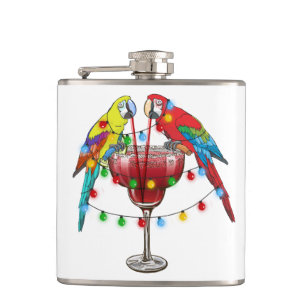 Petaca Macaws tropicales bebiendo vino