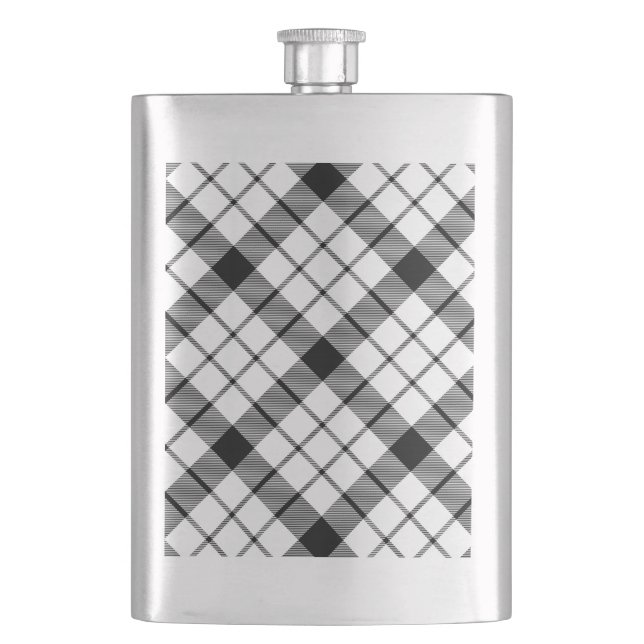 Petaca MacFarlane tartan blanco negro plaid (Anverso)
