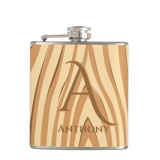 Petaca Madera Marrón Monogramada Falsa Rústica Personaliz (Anverso)