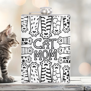 Petaca Madre de gato blanco y negro con patas para gatos