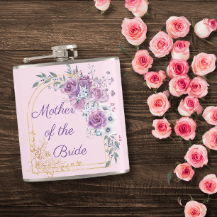 Petaca madre de la novia, acuarela floral rosa oro