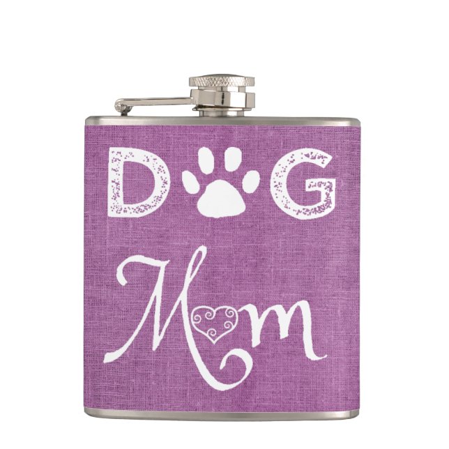 Petaca Magenta Burlap Dog Mom Flask (Anverso)