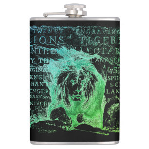 Petaca Majestic Vintage Green Lion Personaliza Nombre Fla