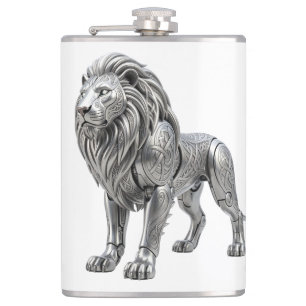 Petaca Majestuoso León de Plata Celta con Intrincado Nudo