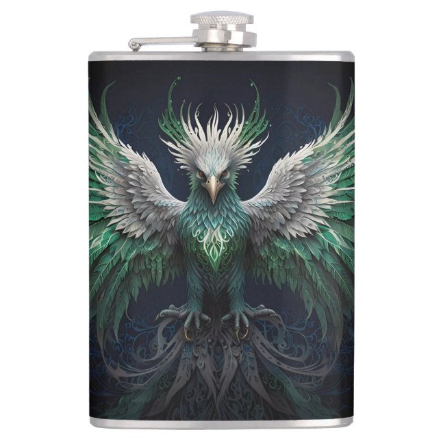 Petaca Majestuoso pájaro verde y blanco (Anverso)