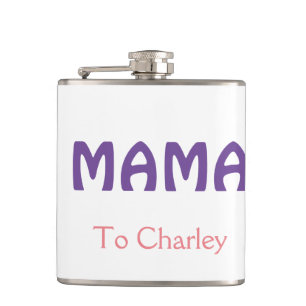 Petaca Mama feliz madres retro púrpura agregar texto nomb
