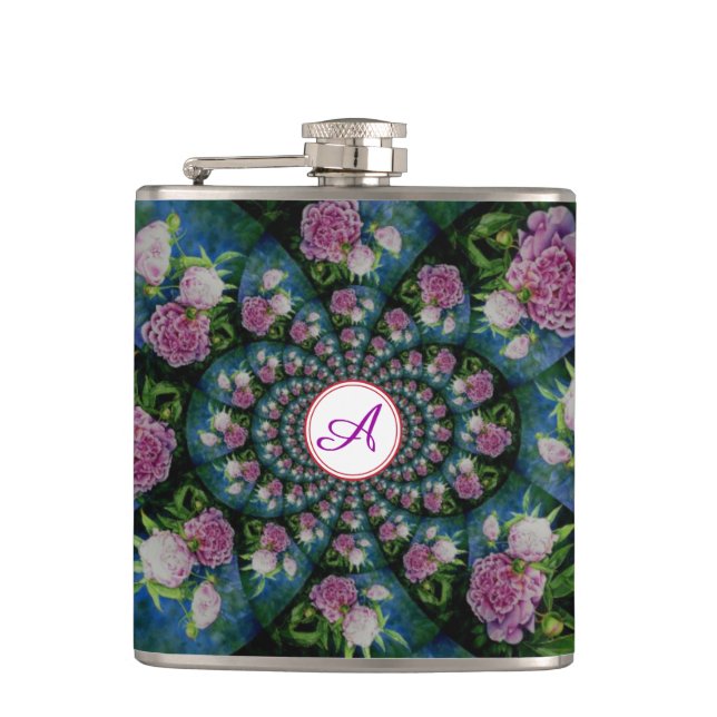 Petaca Mandala de color de agua floral de peones blancos  (Anverso)