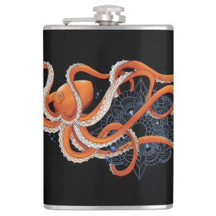 Petaca Mandalá de Pulpo Hipnotizante Naranja Intenso