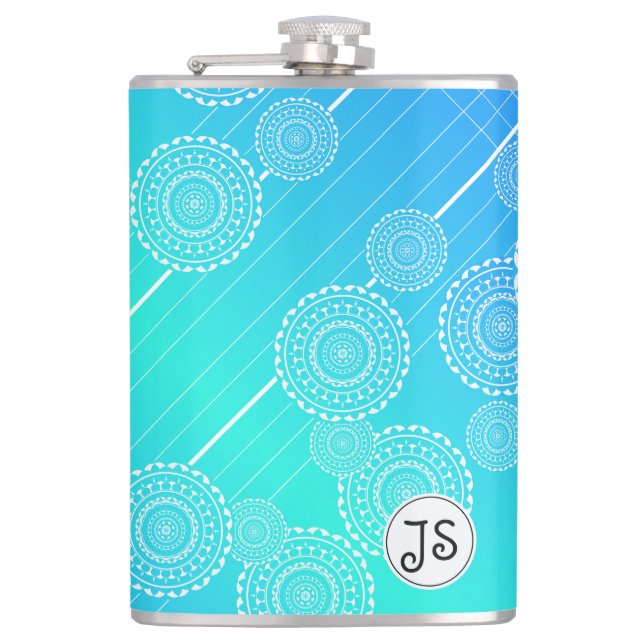 Petaca Mandalas blancas en un monograma de mezcla de arco (Anverso)