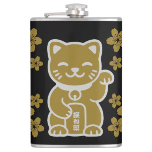 Petaca Maneki-neko japonés de oro